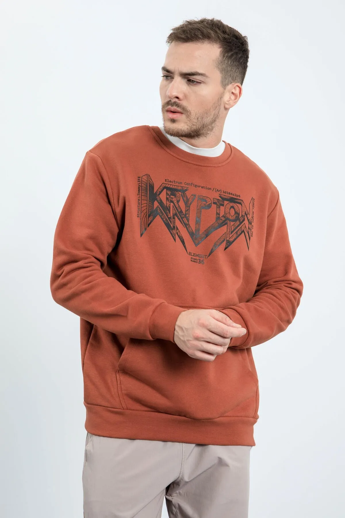 erkek yazi baskili o yaka rahat form sweatshirt - 88037