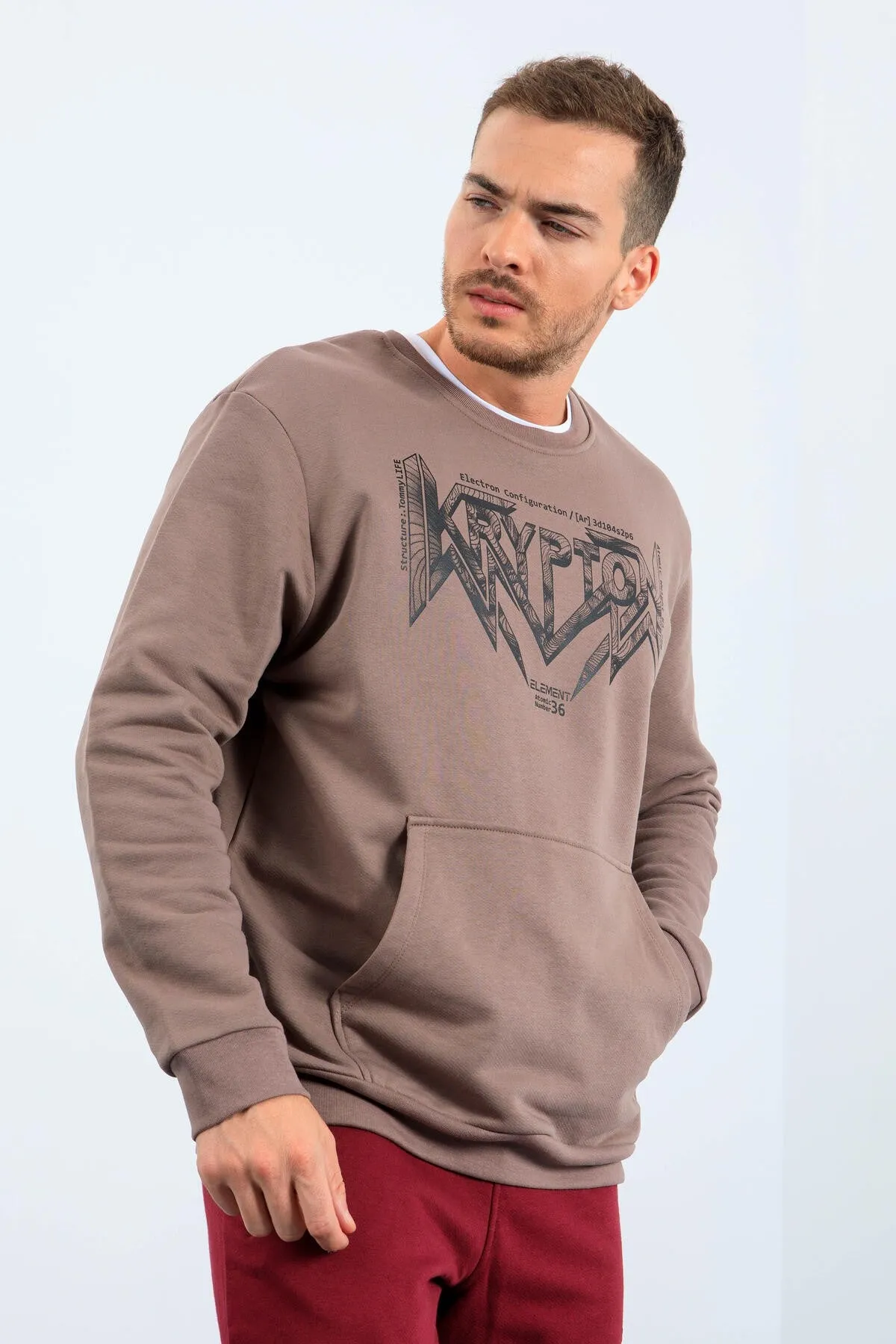 erkek yazi baskili o yaka rahat form sweatshirt - 88037