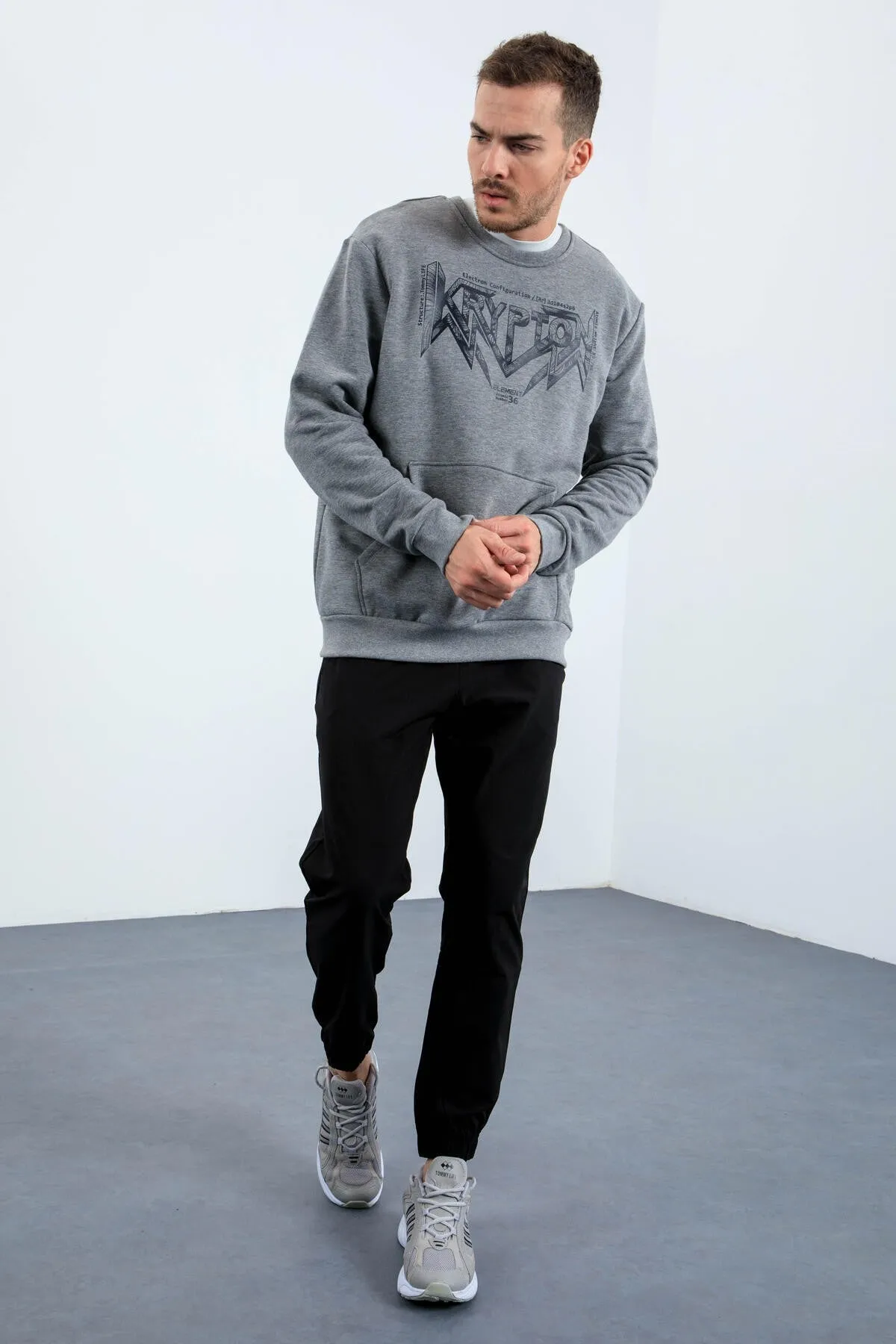 erkek yazi baskili o yaka rahat form sweatshirt - 88037