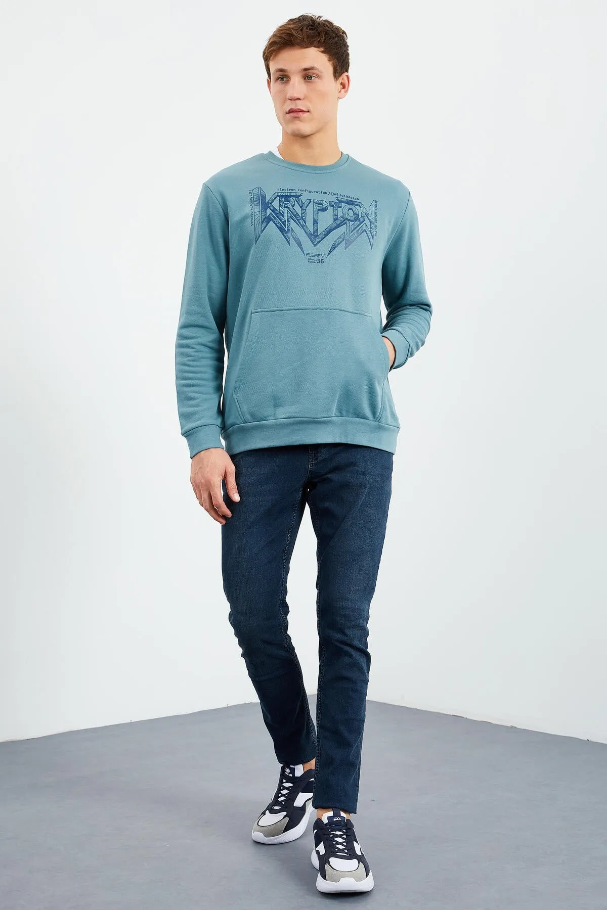 erkek yazi baskili o yaka rahat form sweatshirt - 88037