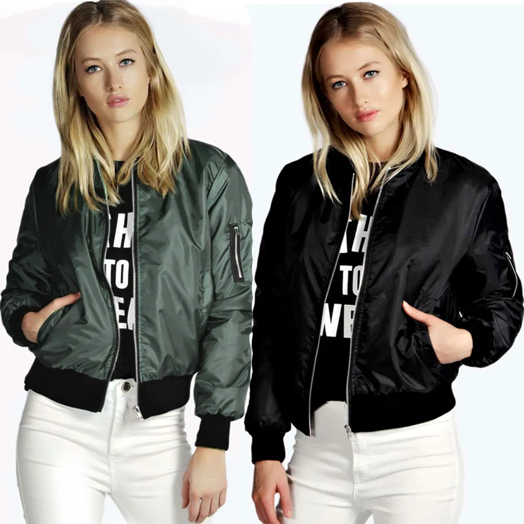 Europe Solid Colored Trendy Zipper Jacket Women Outerwear