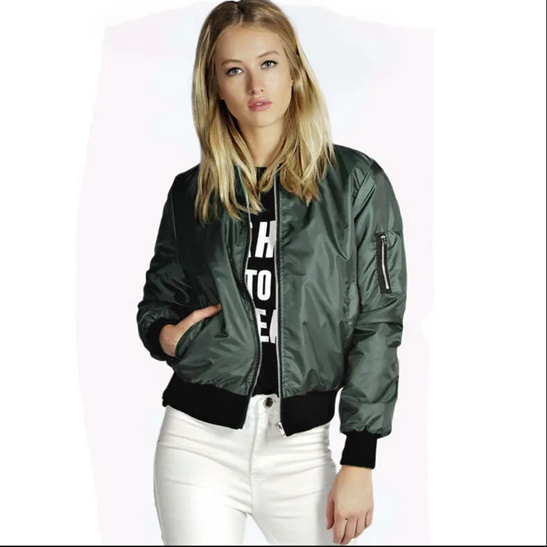 Europe Solid Colored Trendy Zipper Jacket Women Outerwear