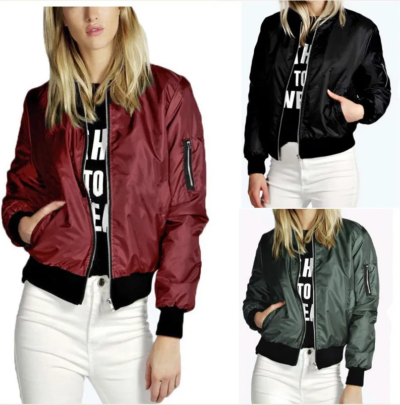 Europe Solid Colored Trendy Zipper Jacket Women Outerwear