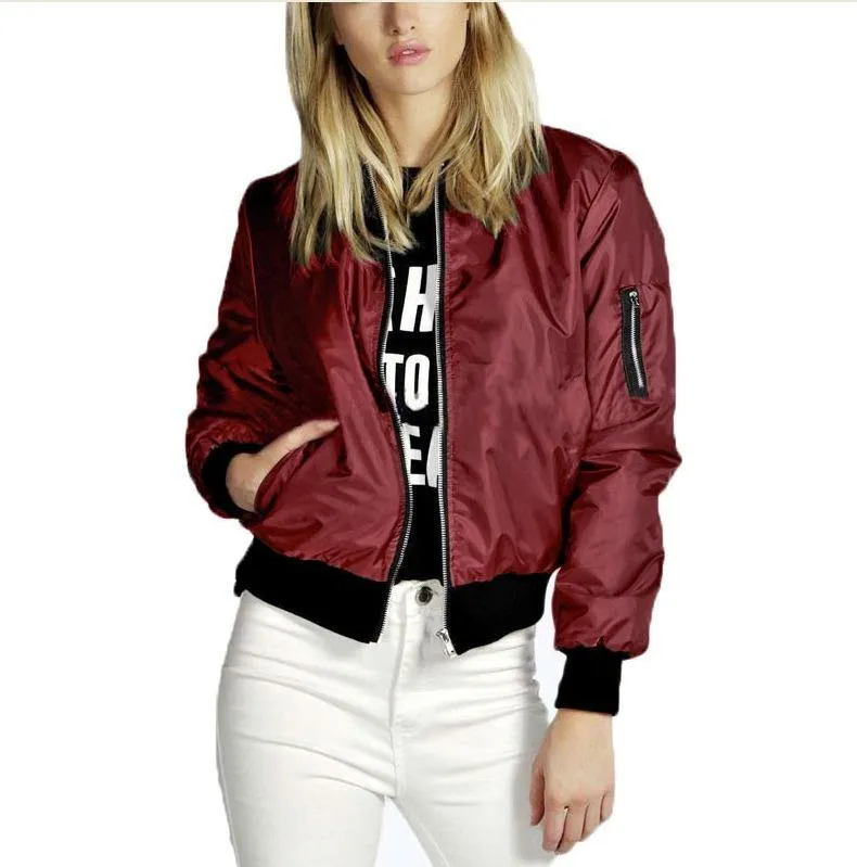 Europe Solid Colored Trendy Zipper Jacket Women Outerwear