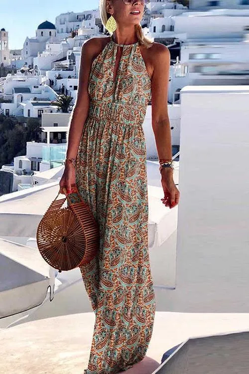 Floral Print Sleeveless Maxi Dress