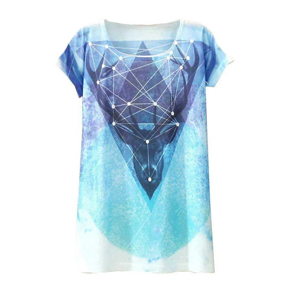 Geometric Deer Printed Short Sleeve Tees