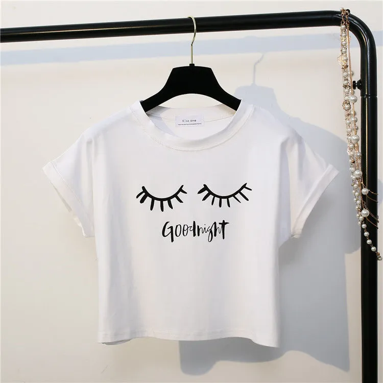 Goodnight Print Harajuku Style Crop Top Shirt