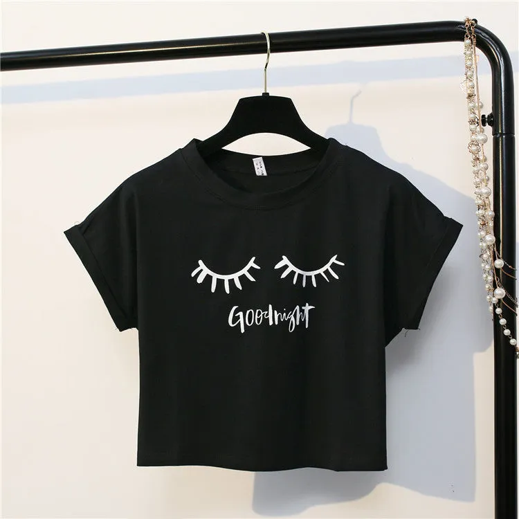 Goodnight Print Harajuku Style Crop Top Shirt