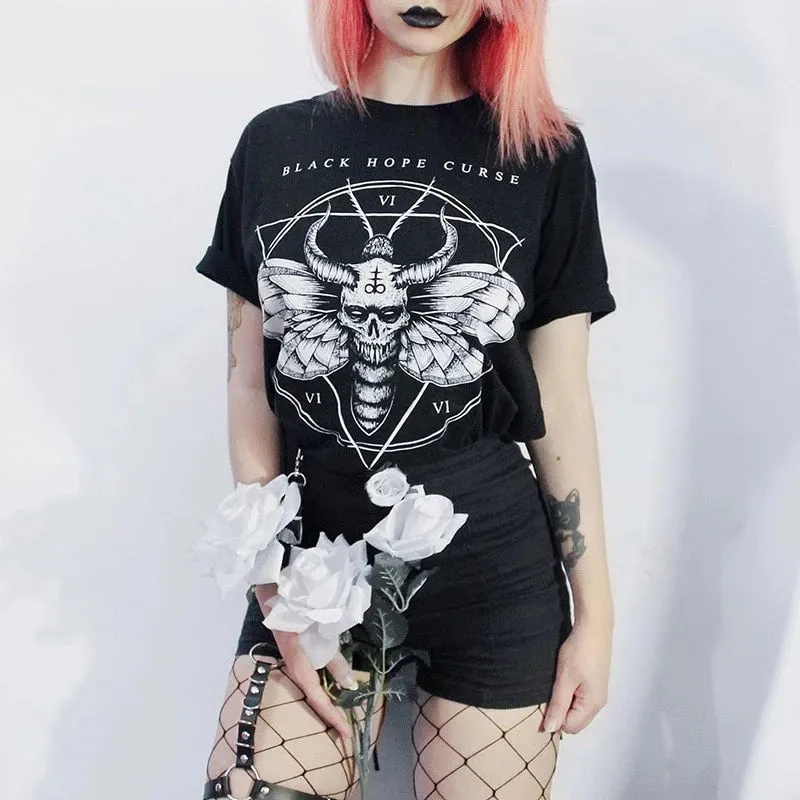 Goth Dark Letter Devil Print Grunge Gothic Shirt