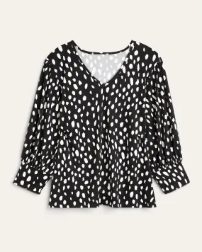 Heather Blouson-Sleeve Top | Black / White