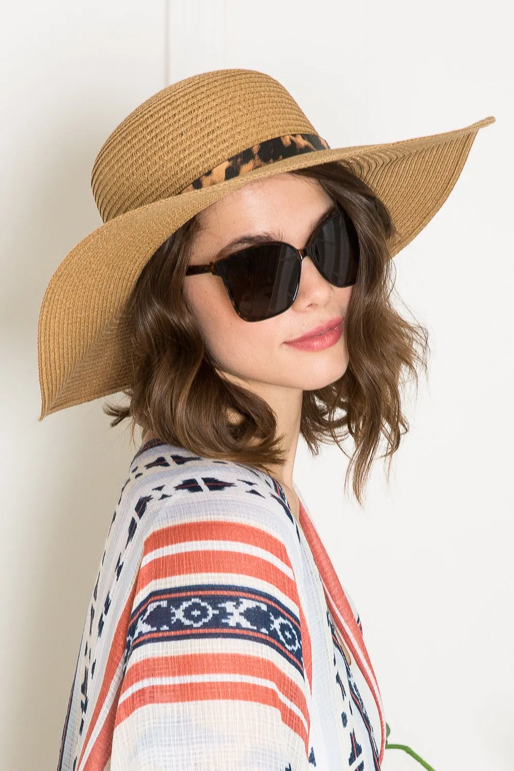 Justin Taylor Printed Belt Sunhat in Beige