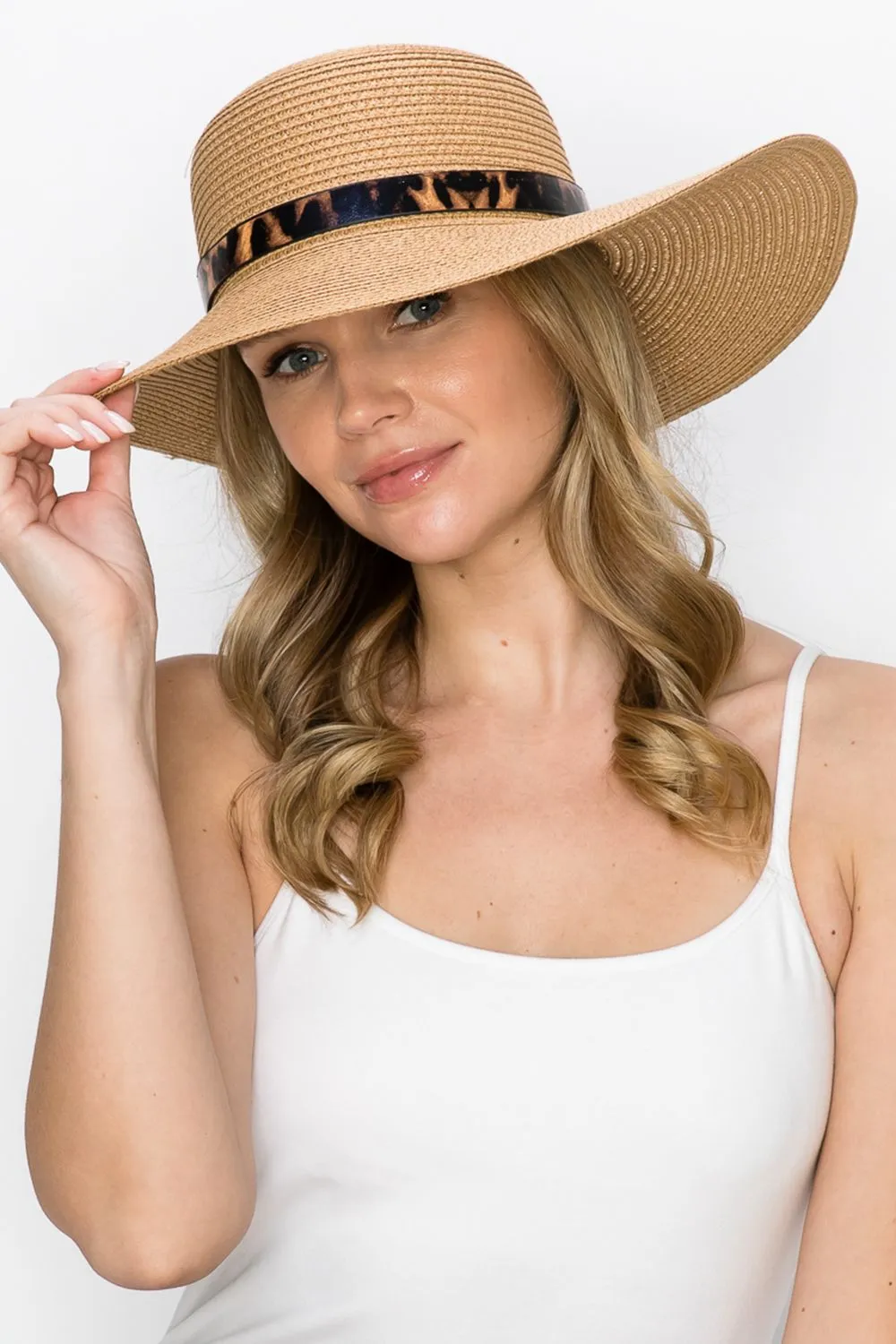 Justin Taylor Printed Belt Sunhat in Beige