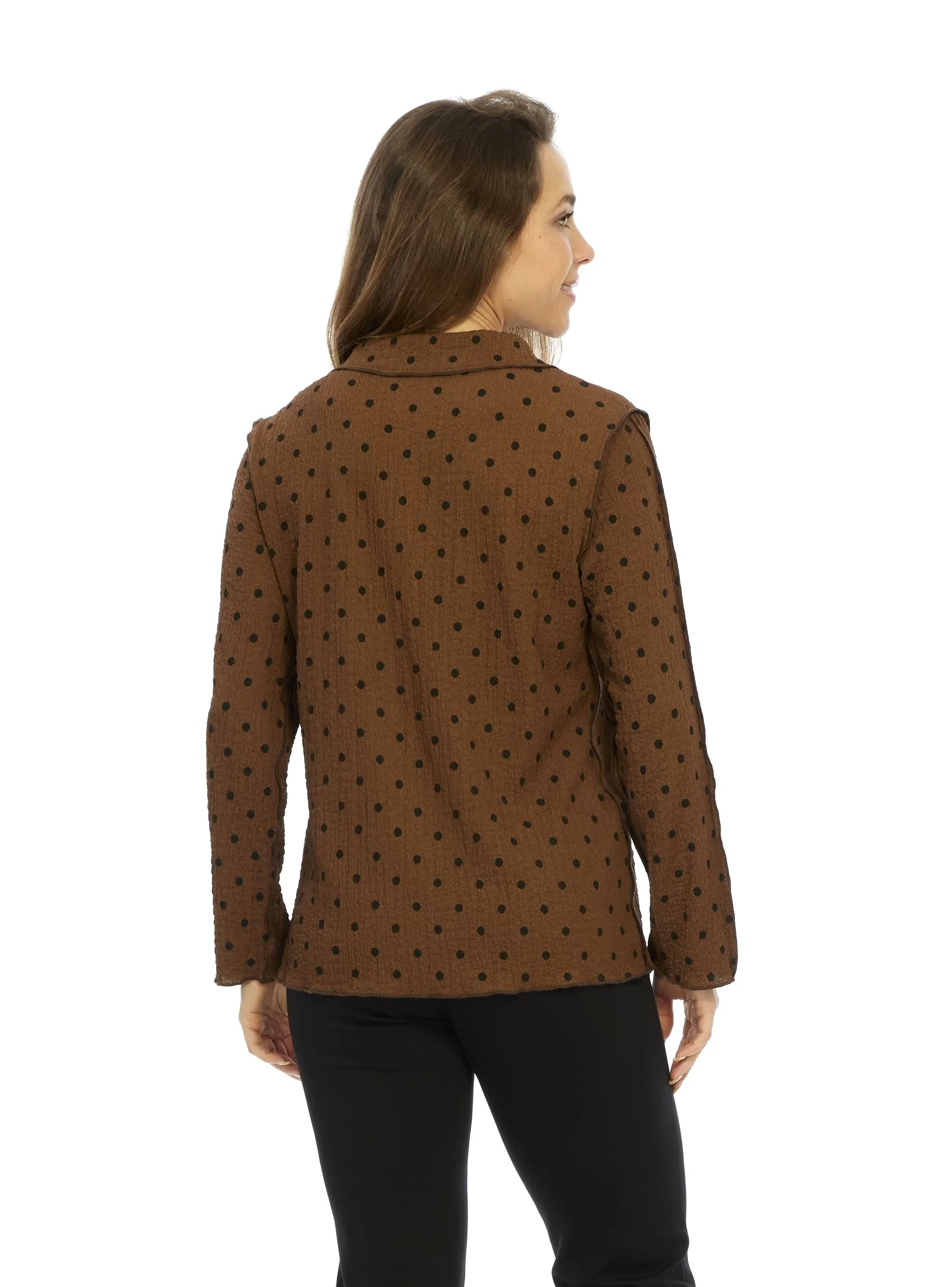 LIOR Women's Brown Polka Dot Long Sleeve Pull Over Top | Kimberly