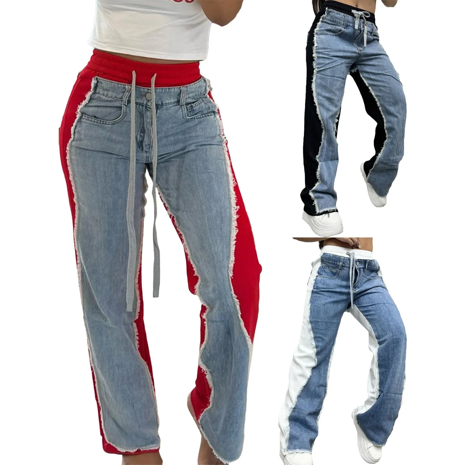 MALYBGG Stylish Patchwork Jeans for Women's Fashion Wear ZZ-27781