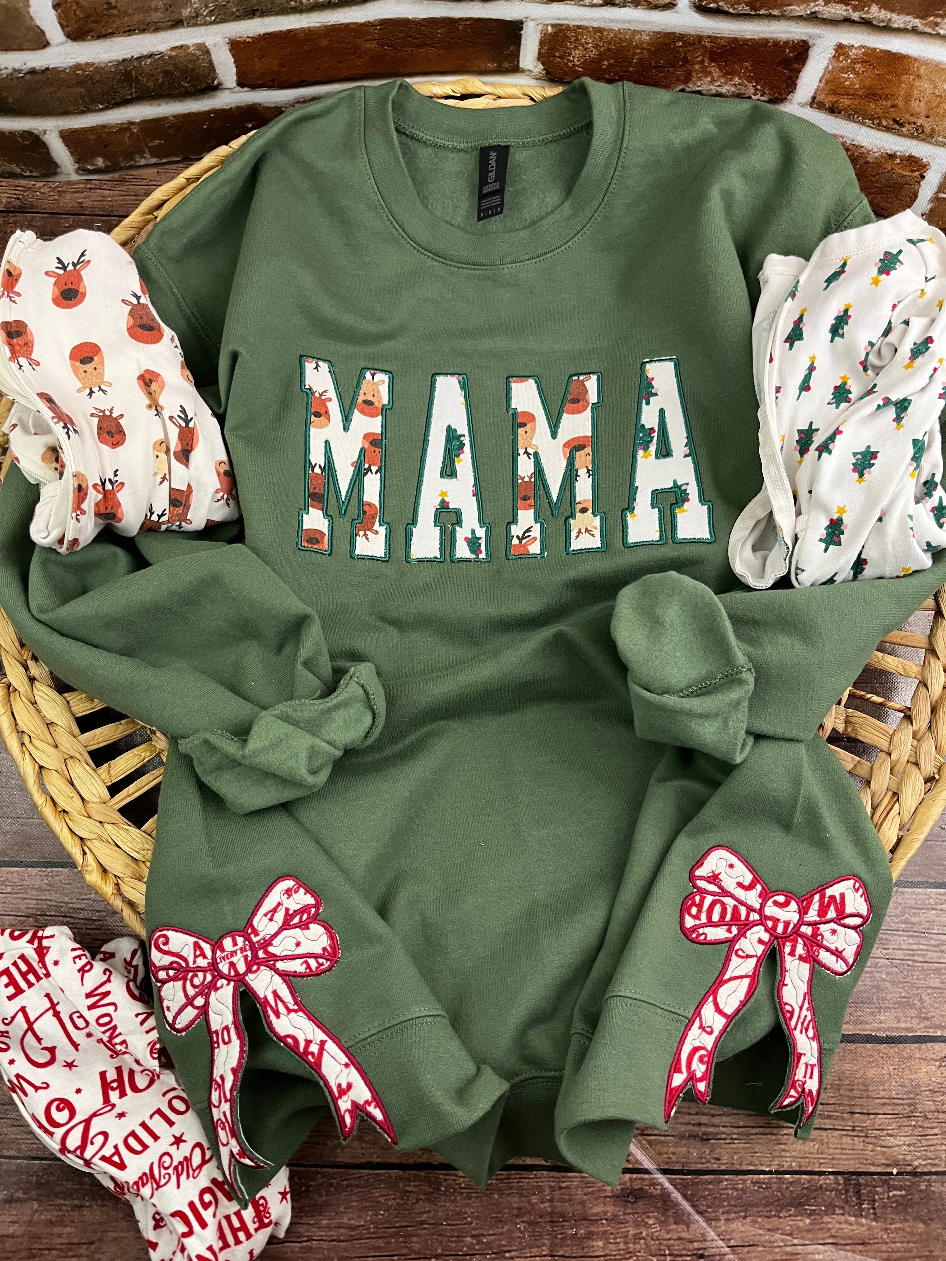 Mama sweatshirt with Side Bows from Baby clothes - Onsies /Mommy / Daddy/ Grandma - Fabric Keepsake Sweatshirts - Applique from baby clothes Nana Mimi Gigi