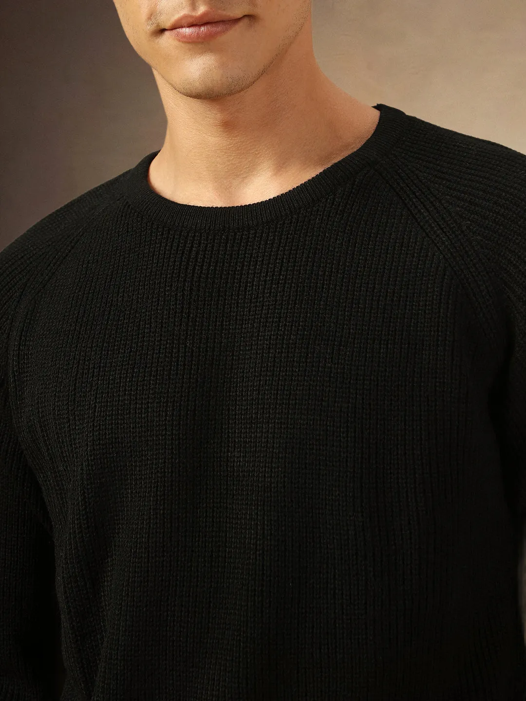 Men's Black Round Neck Full Sleeves Pullover Sweater