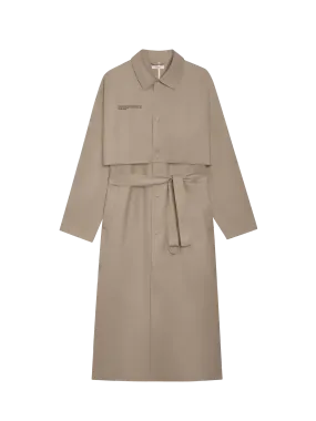 Mens Organic Cotton Trench Coat—taupe