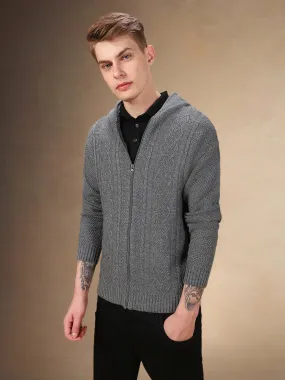 Men's Solid Hooded Full Sleeves Regular Fit Cardigan Sweater