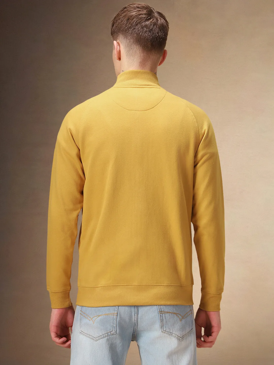 Men's Solid Mustard Full Sleeves Front-Open Sweatshirt