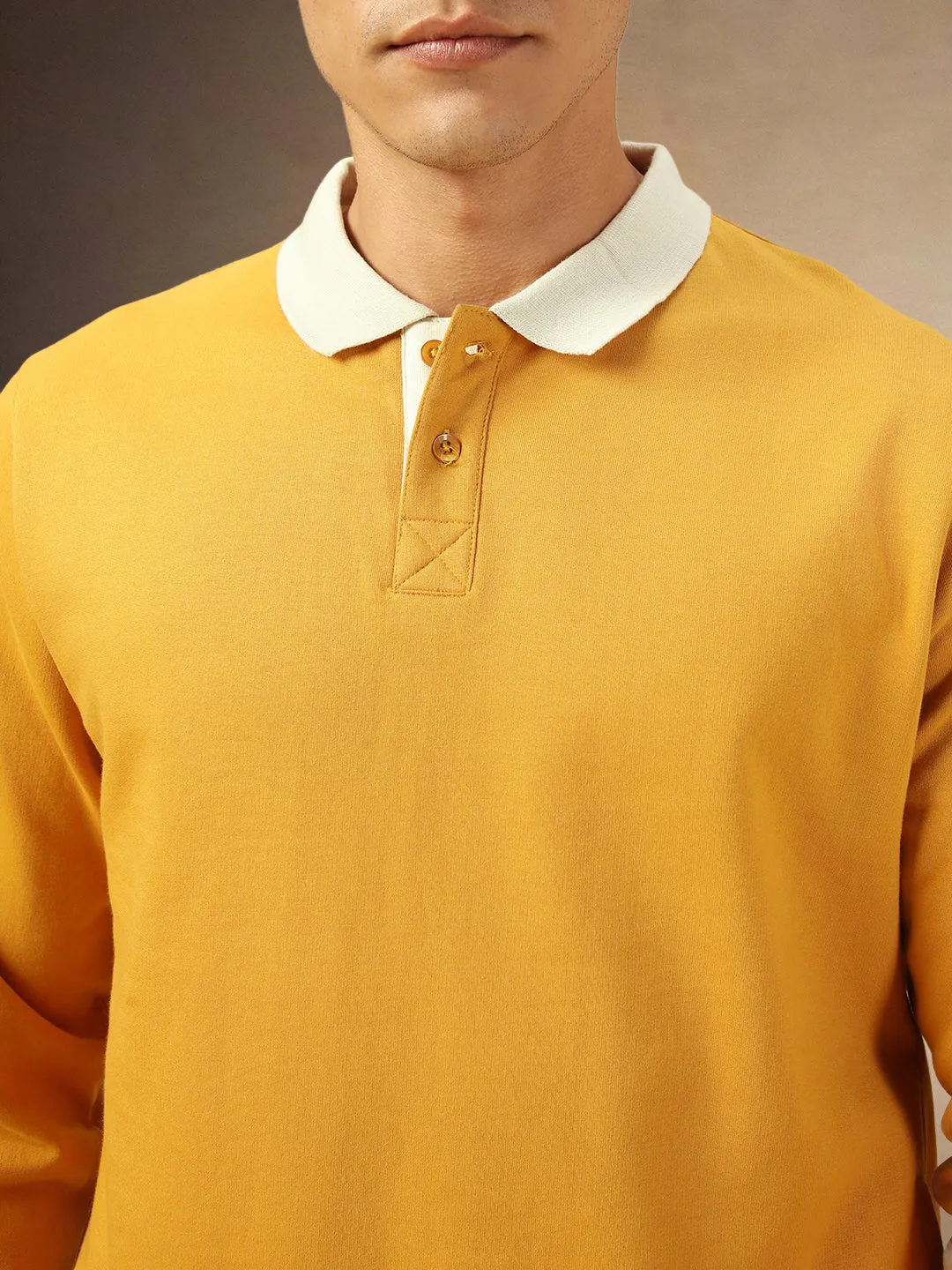 Men's Solid Mustard Polo collar Full Sleeves Sweatshirt