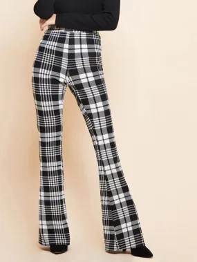 Monochrome Plaid Flare Leg Pants