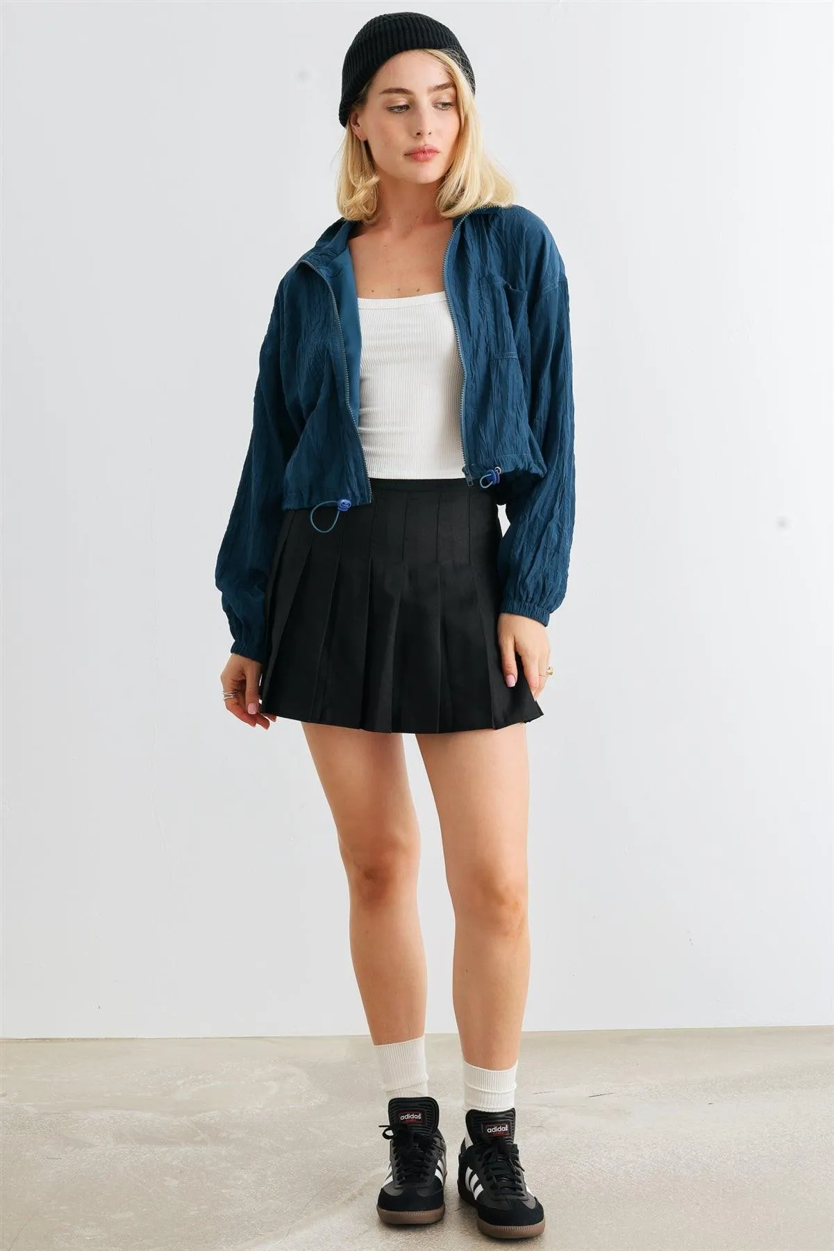 Packable Zip-Up Long Sleeve Drawstring Hem Jacket