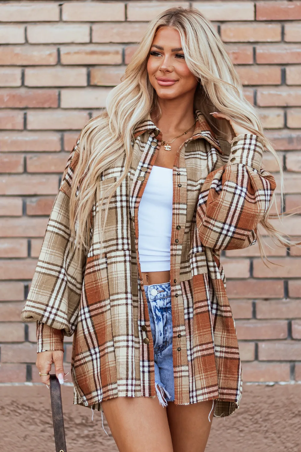 Plaid Patchwork High Low Shacket