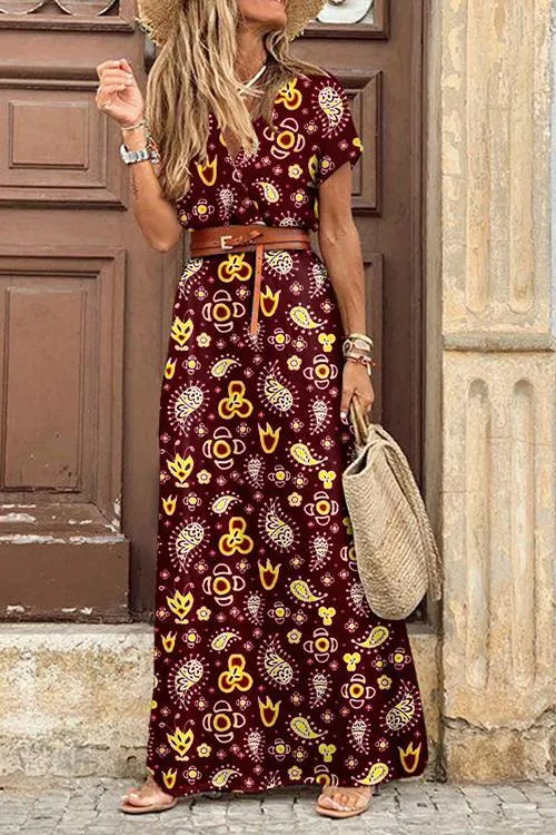 Print Short Sleeve Maxi Dress