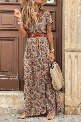 Print Short Sleeve Maxi Dress