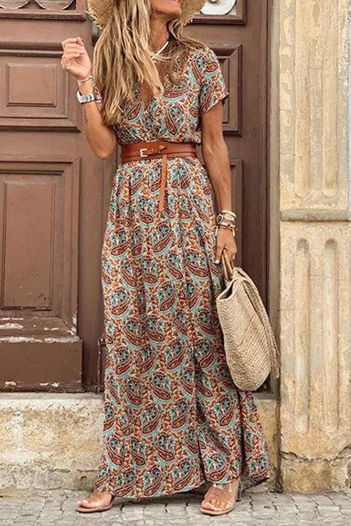 Print Short Sleeve Maxi Dress