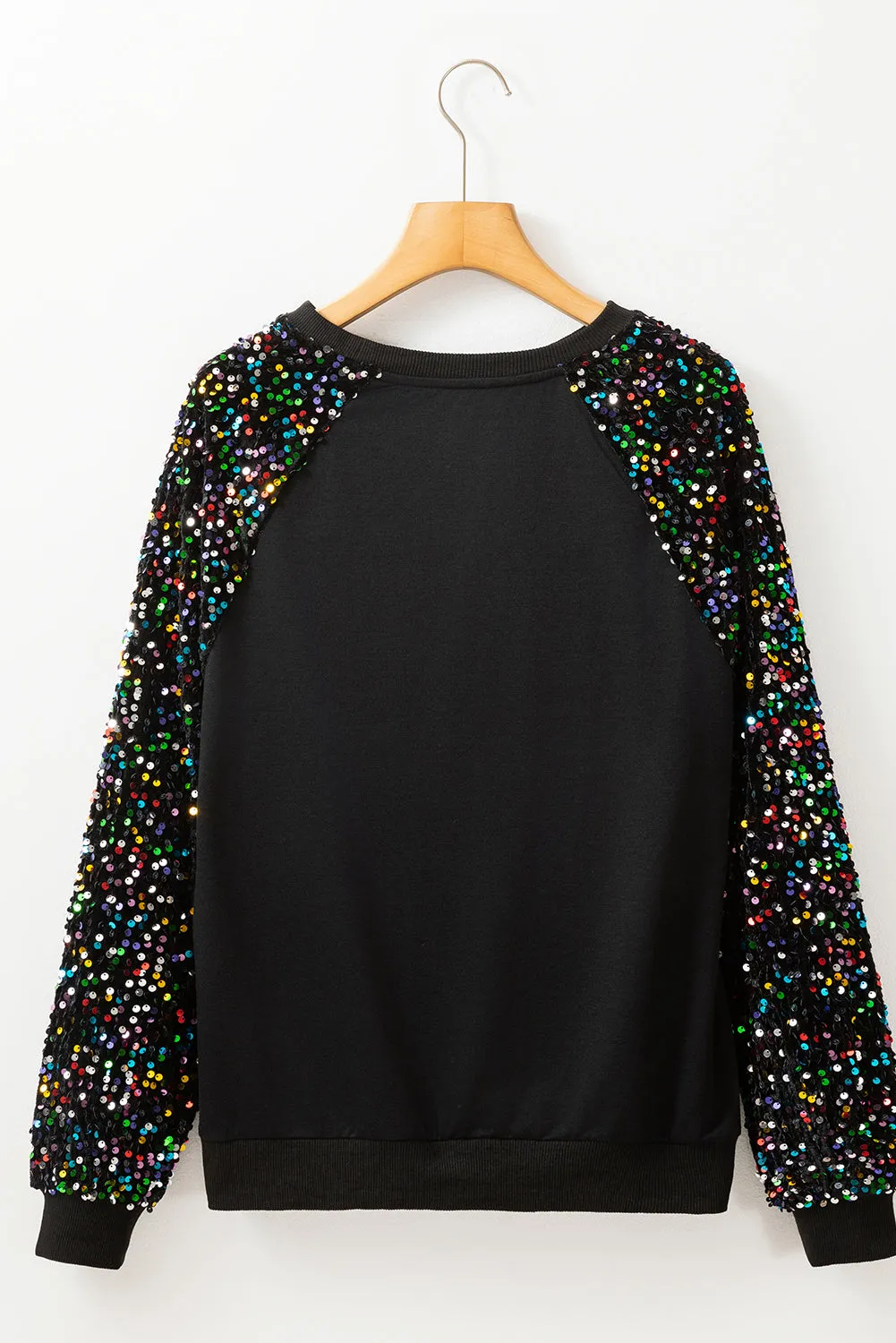 Sequin Raglan Sleeve Pullover Sweatshirt