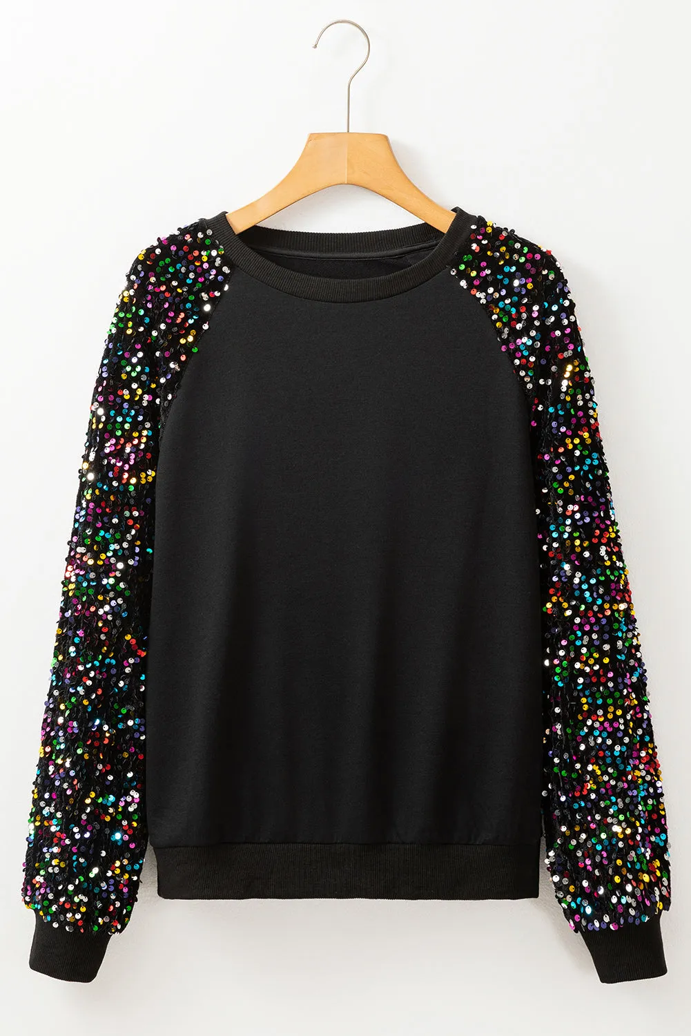 Sequin Raglan Sleeve Pullover Sweatshirt