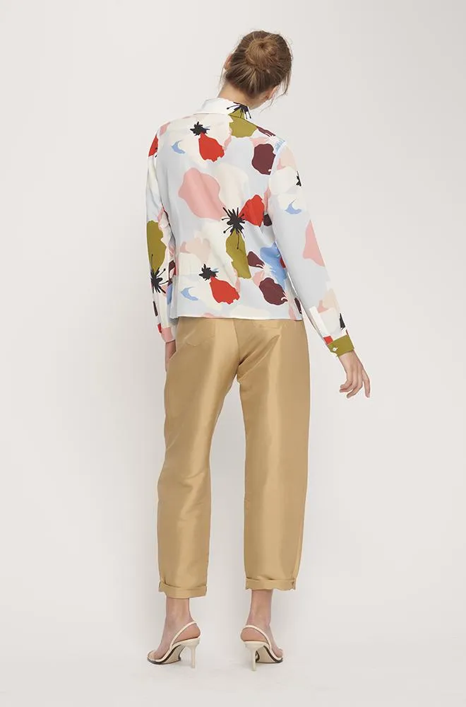 Sharp Collar Silk Shirt- Flowers