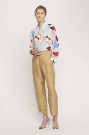 Sharp Collar Silk Shirt- Flowers