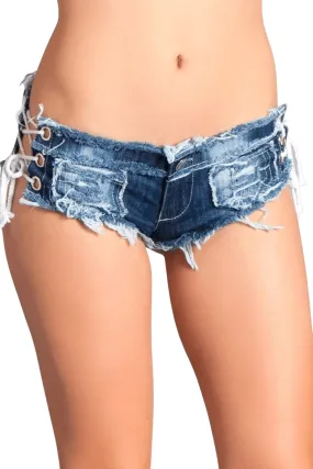 Side Strings Denim Micro Shorts