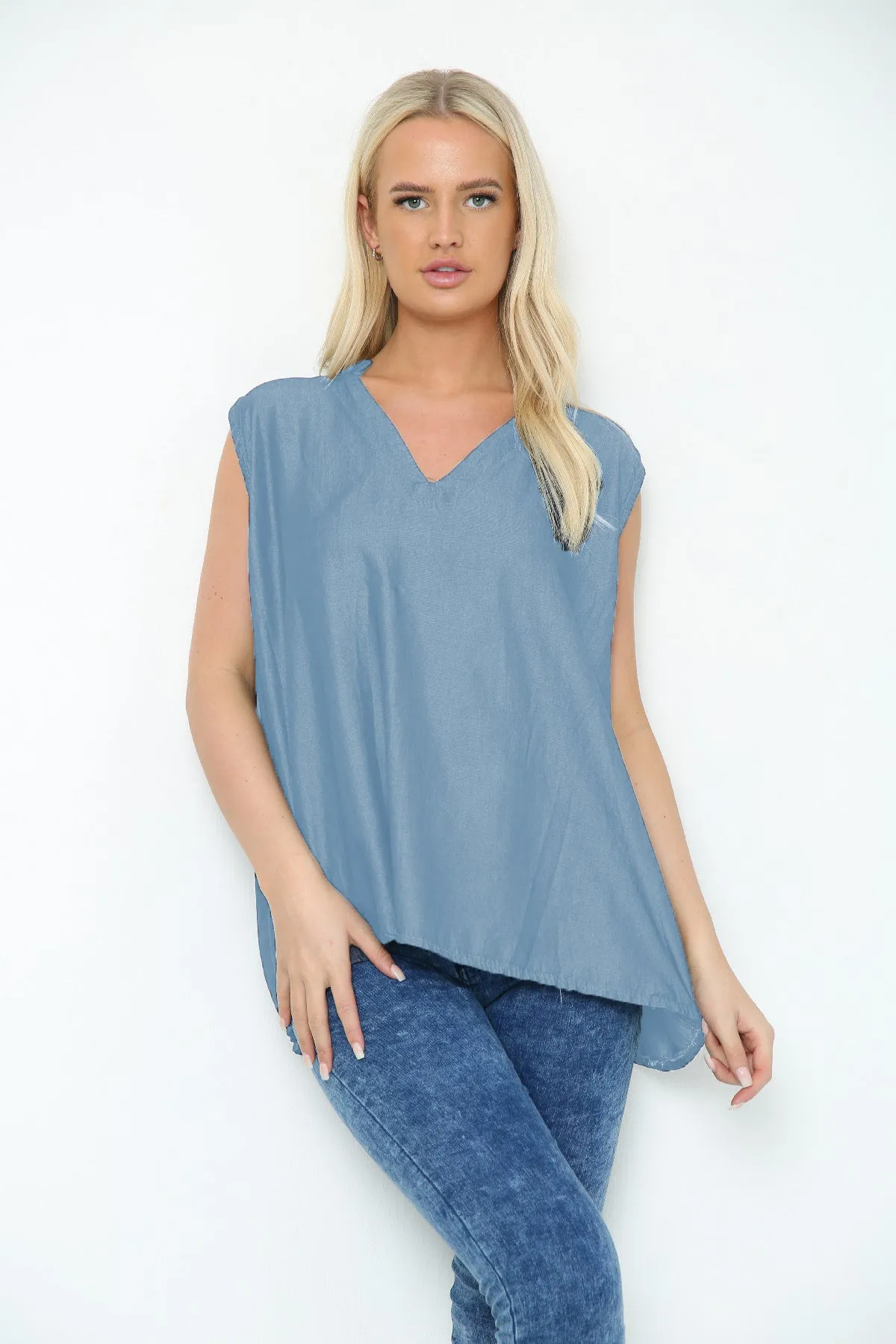 Sleeveless Denim V-Neck Top