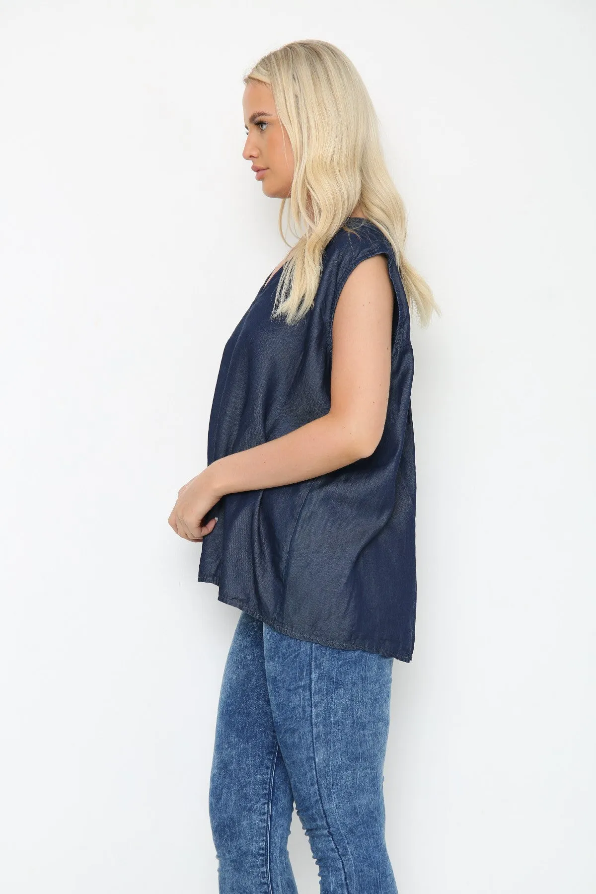 Sleeveless Denim V-Neck Top