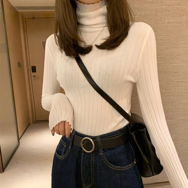 Soft Slim Elastic Knitted Jumper Fashion Long Sleeve Turtleneck Pullover Sweater