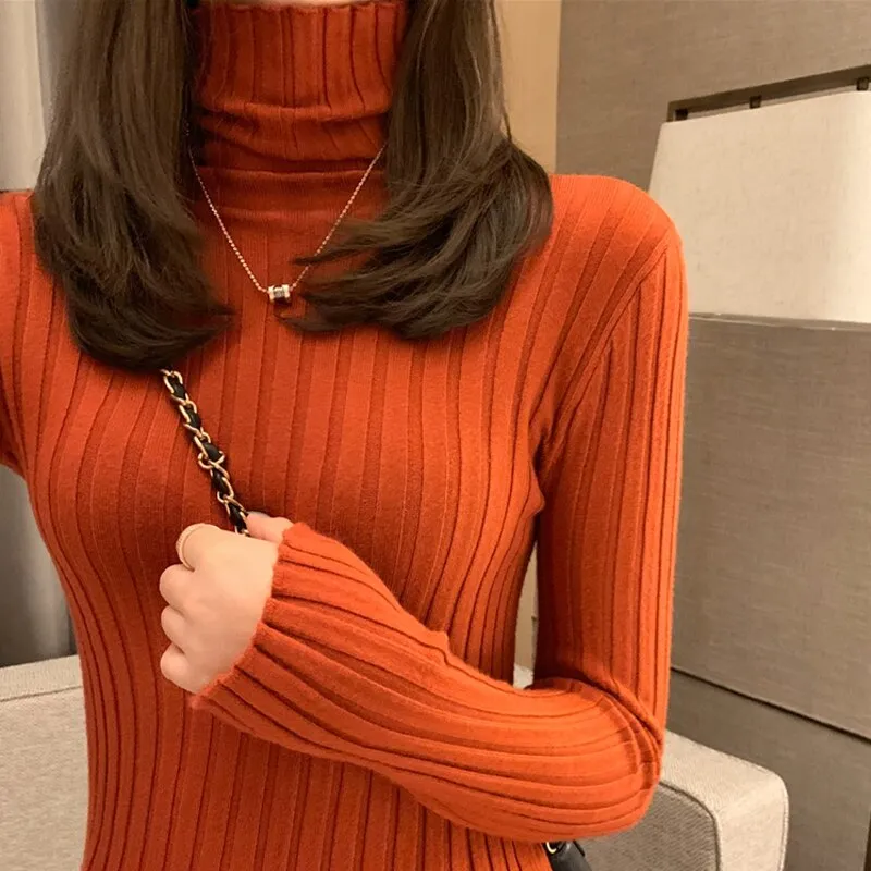 Soft Slim Elastic Knitted Jumper Fashion Long Sleeve Turtleneck Pullover Sweater