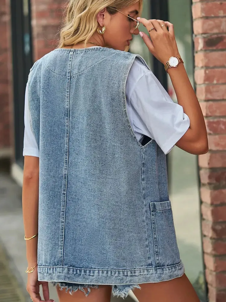 Stylish Sleeveless Denim Vest