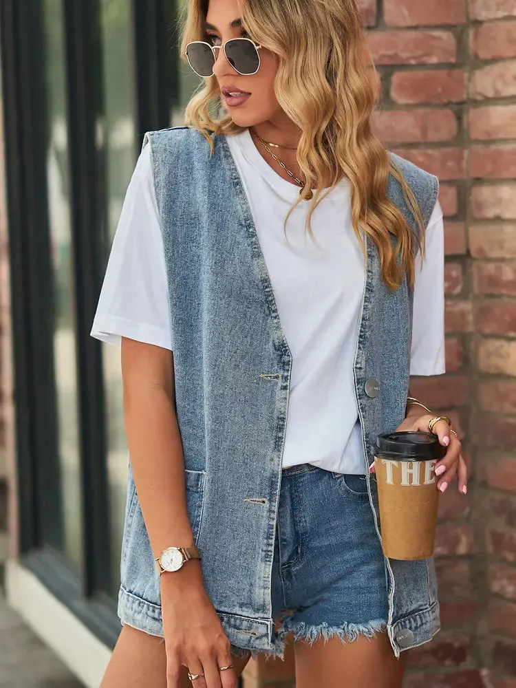 Stylish Sleeveless Denim Vest