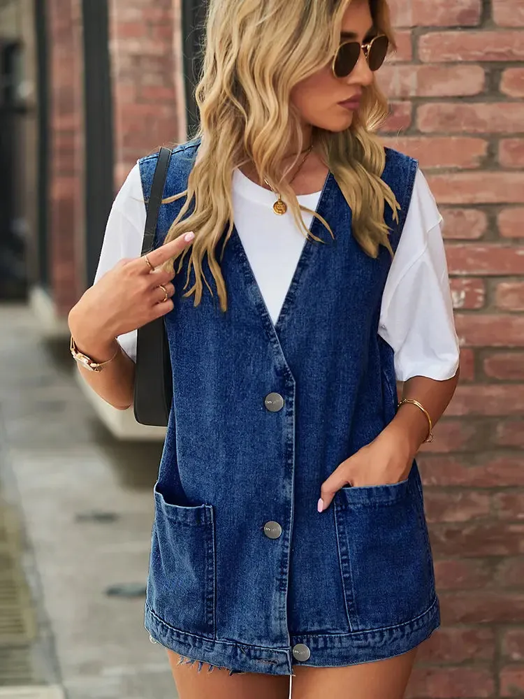 Stylish Sleeveless Denim Vest