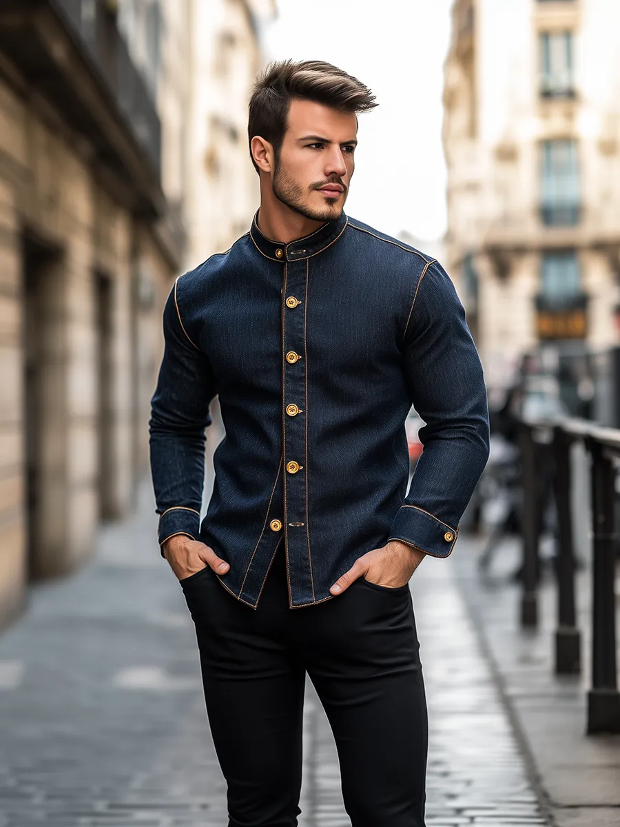 Stylish Stand Collar Denim Jacket