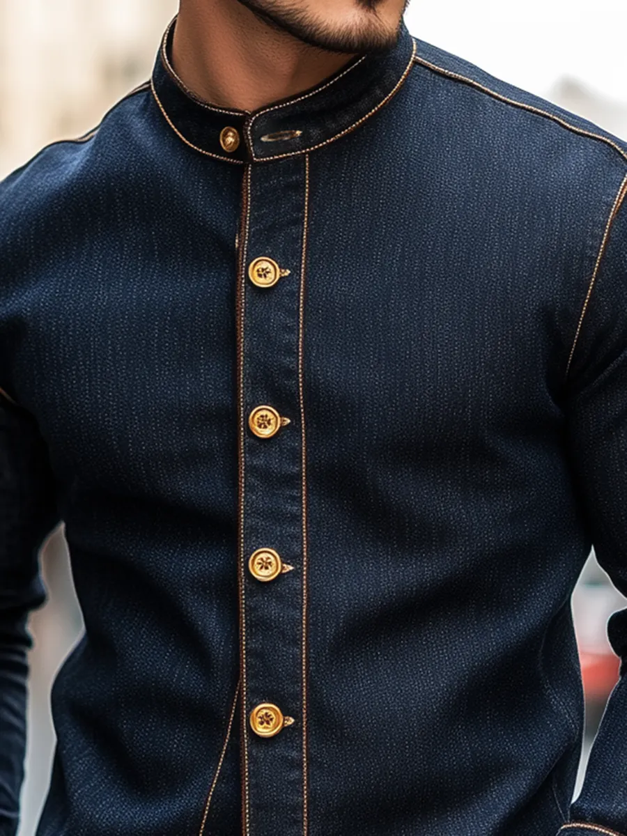 Stylish Stand Collar Denim Jacket