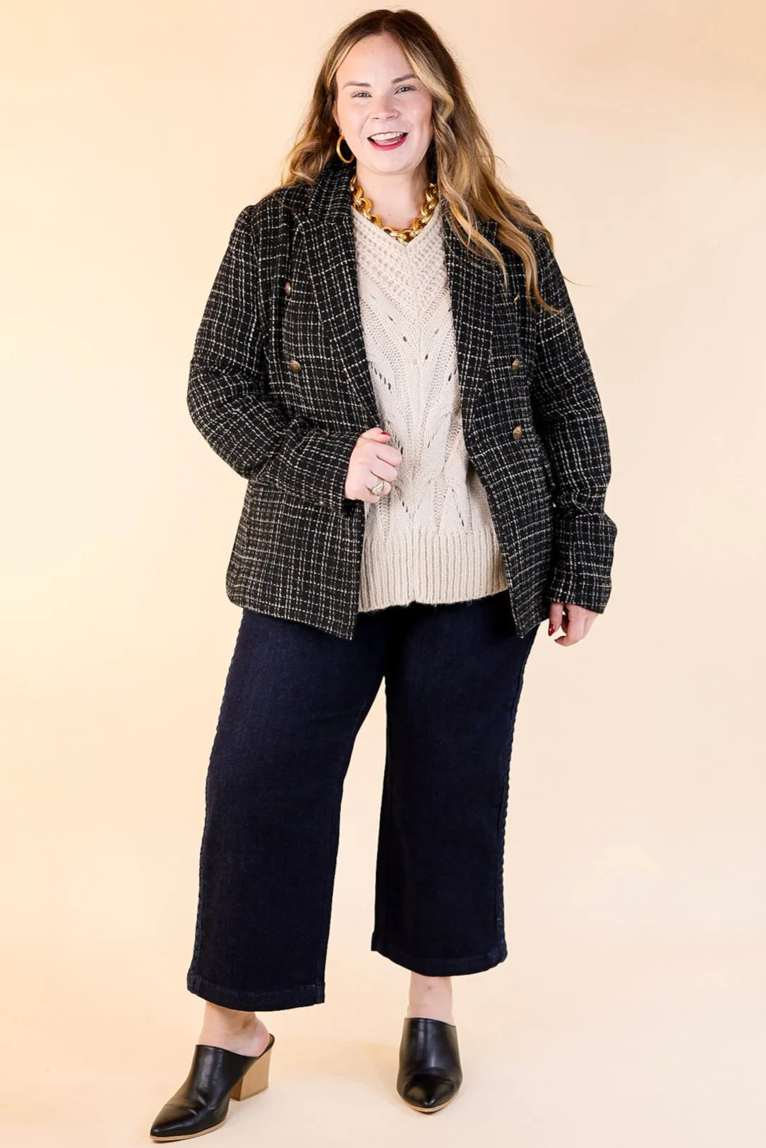 Timeless Tales Tweed Blazer with Bronze Buttons in Black