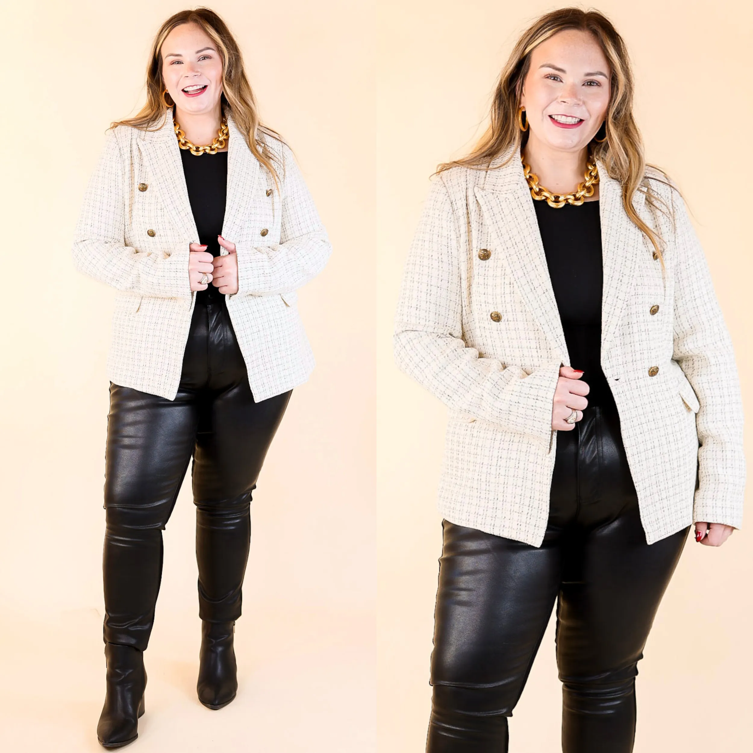 Timeless Tales Tweed Blazer with Bronze Buttons in Ivory