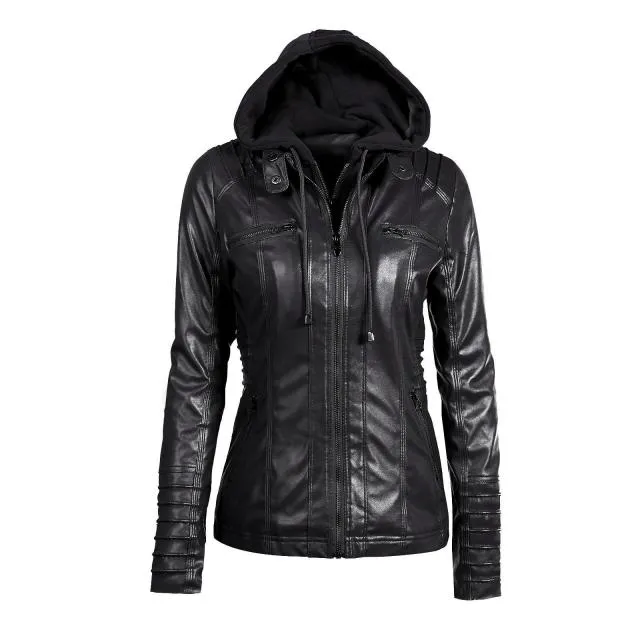 Trendy Hooded Faux Leather Jacket