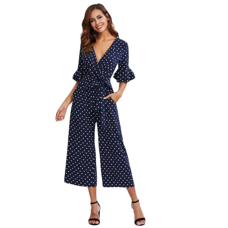 V neck Half Sleeve Sexy Jumpsuit Women Elegant Jumpsuit