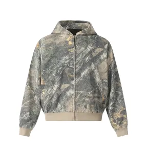 Vintage Camouflage Zipper Hooded Jacket