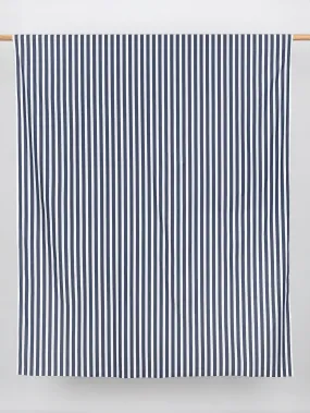 Wide Stripe Cotton Poplin Shirting - Navy   White - Swatch